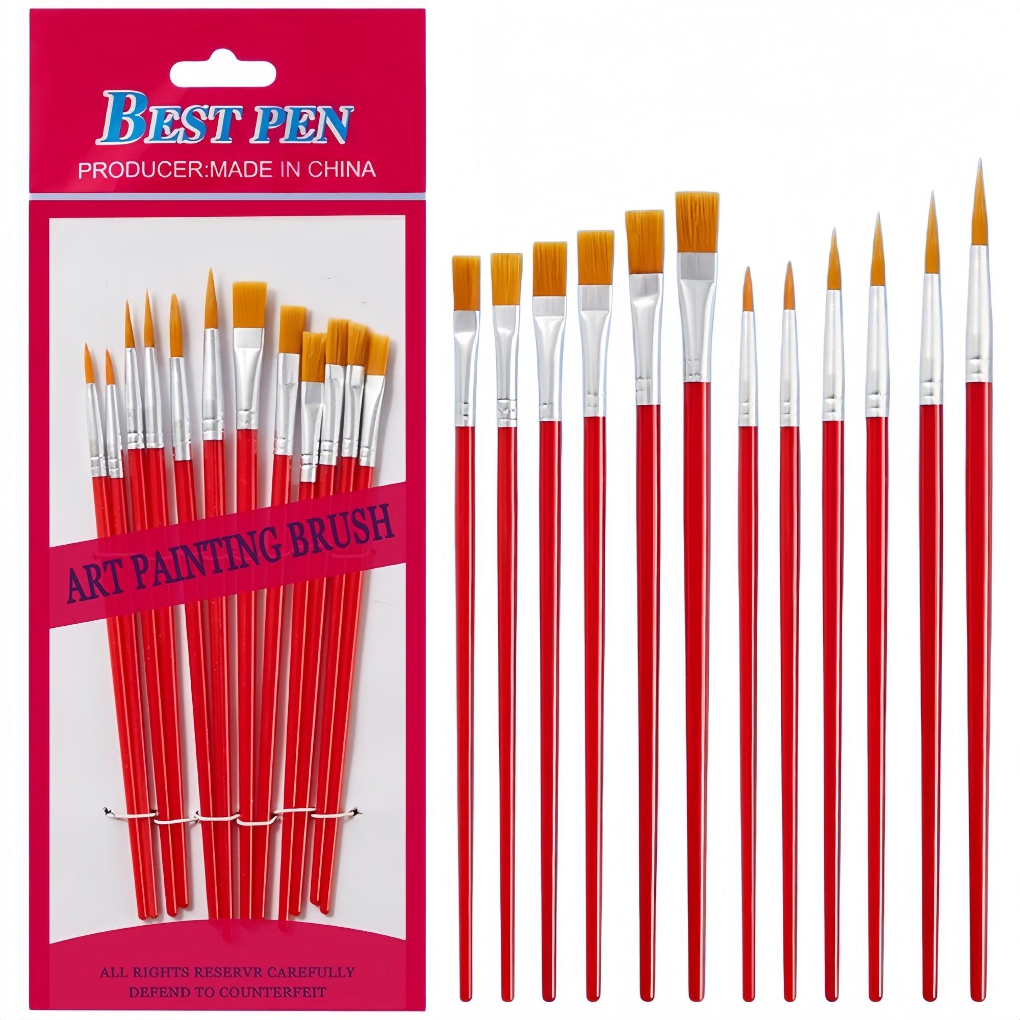 BEST PEN® Professional Art Paint Brushes Set – 12-Pack All-Purpose Nylon Brushes for Acrylic, Oil, Watercolor & Craft