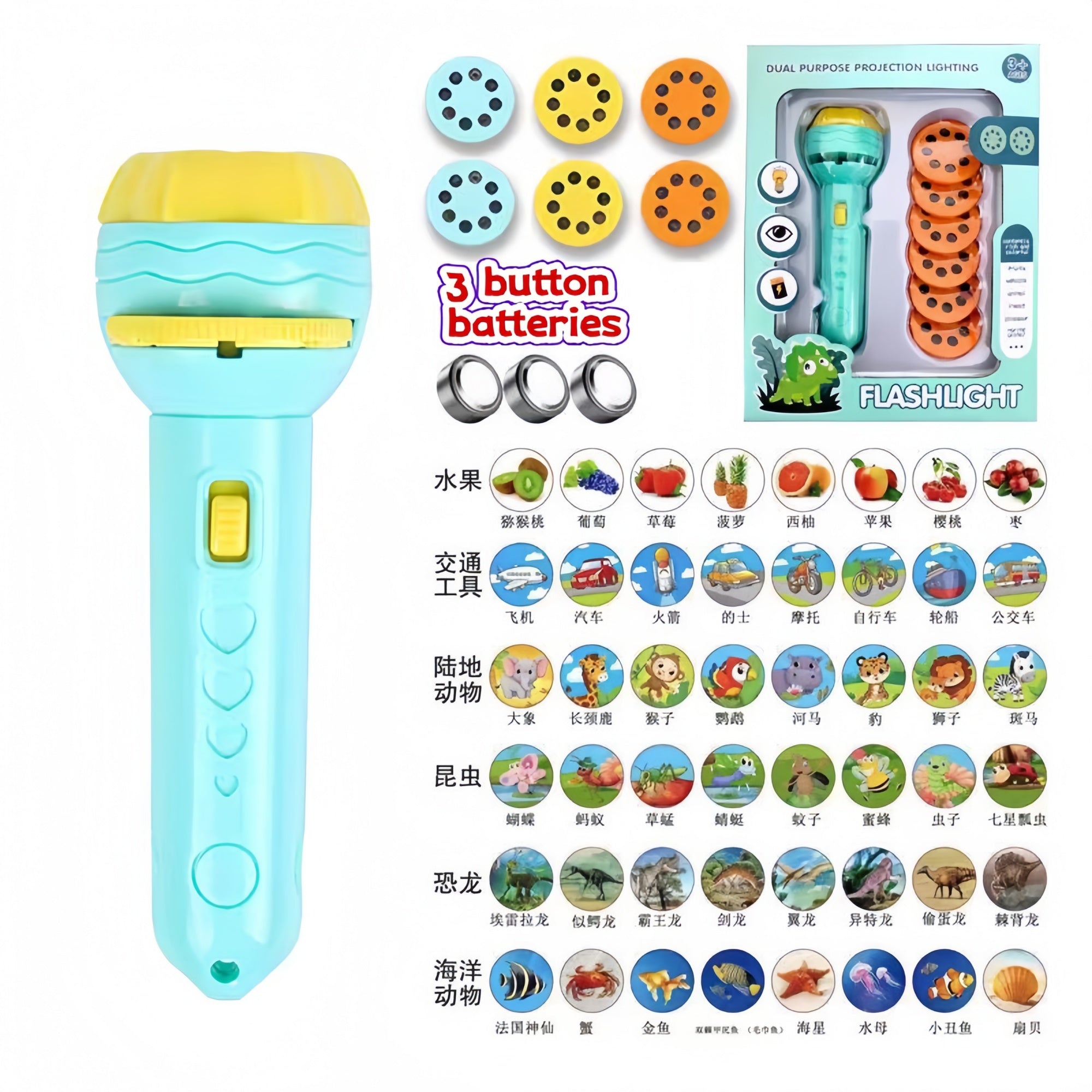 Kids Projection Flashlight Toy | 2-in-1 Learning Light