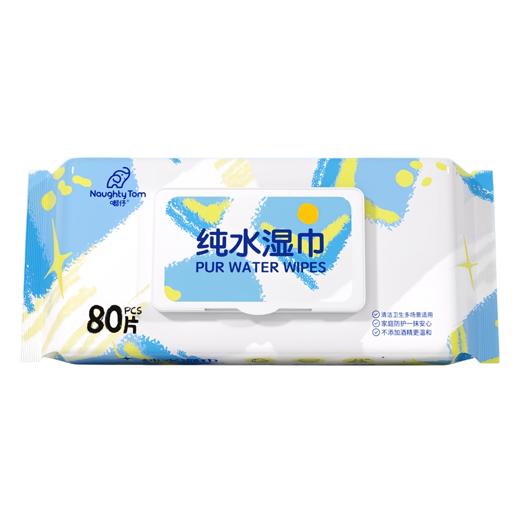 Naughty Tom® & EDI Pure Water Wipes – 80-Pack Gentle Baby & Family Wet Wipes, Ultra-Soft & Thick (140x180mm / 150x200mm)