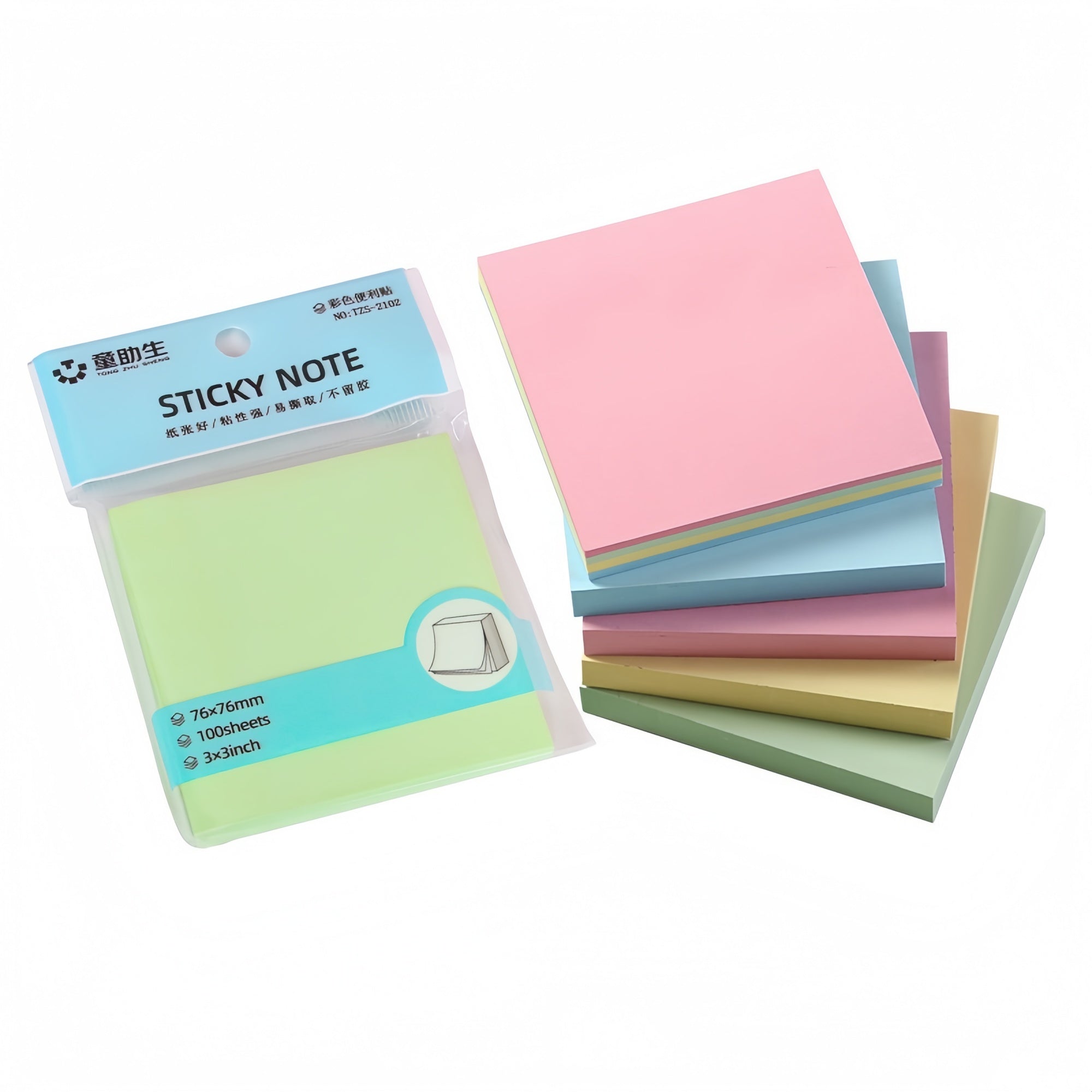 TongZhuSheng Colorful Sticky Notes | Super Sticky, Repositionable, No-Residue, 3 Sizes, 5 Colors