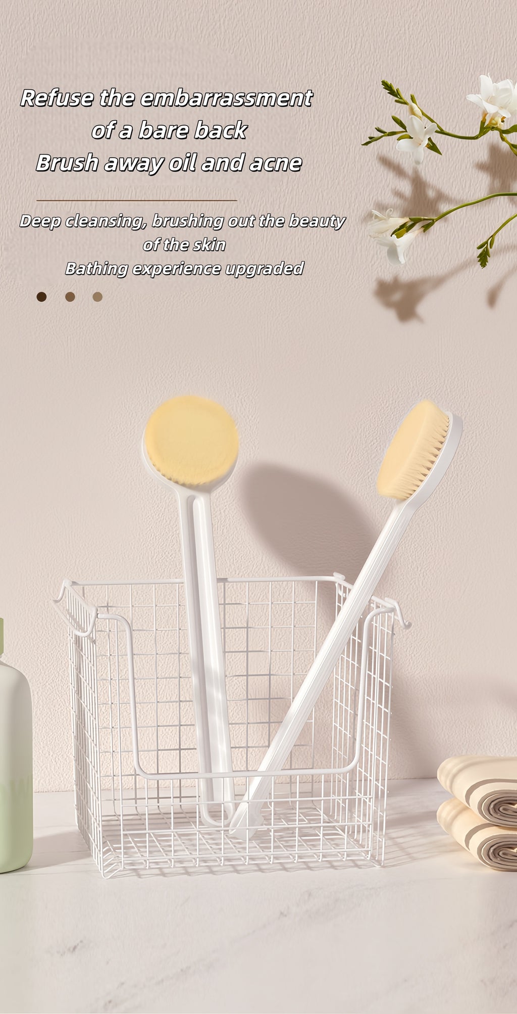 Long Handle Back Scrubber Bath Brush – Soft Bristles, Deep Cleansing, Rich Lather (149 Bristles, 36cm)