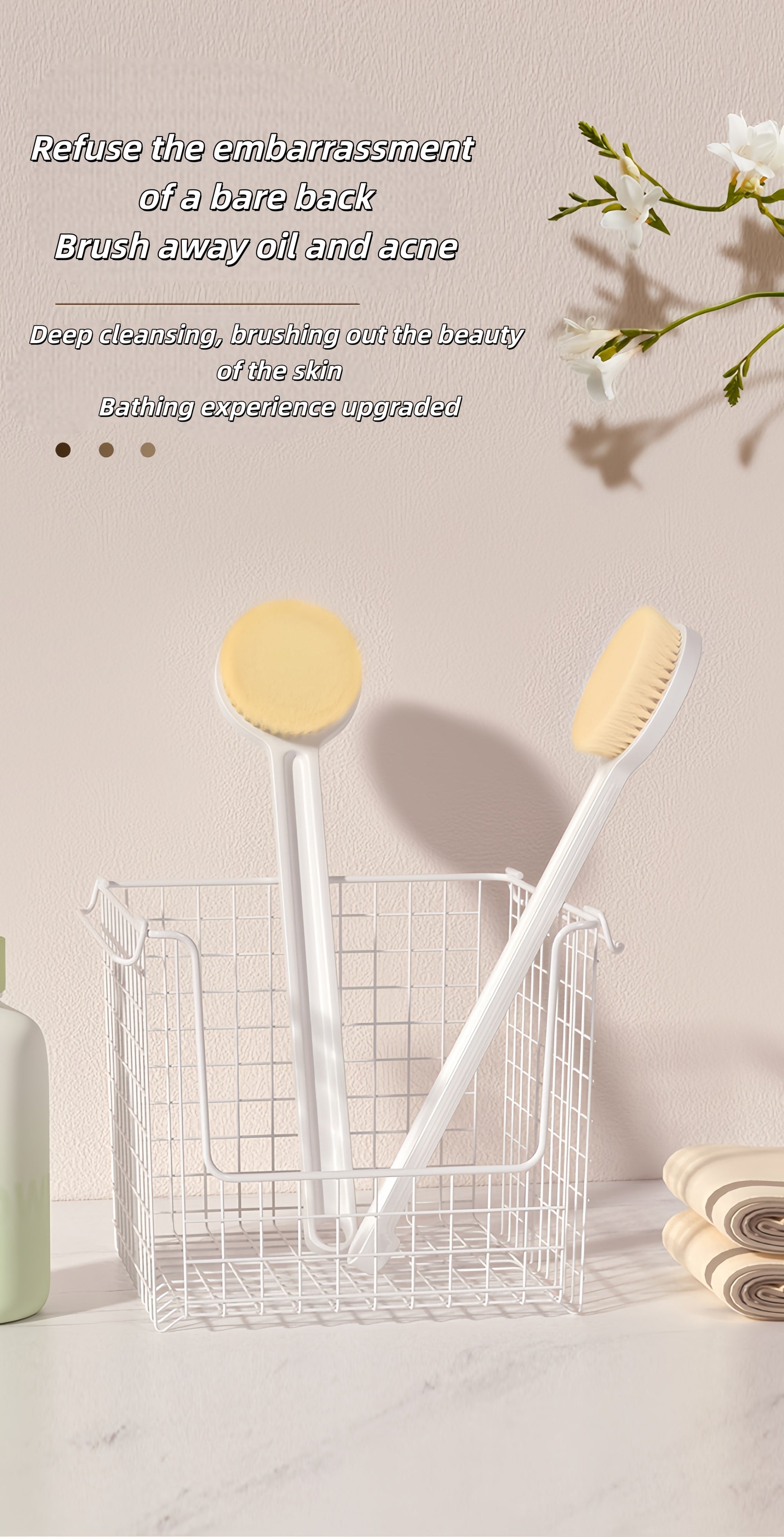 Long Handle Back Scrubber Bath Brush – Soft Bristles, Deep Cleansing, Rich Lather (149 Bristles, 36cm)