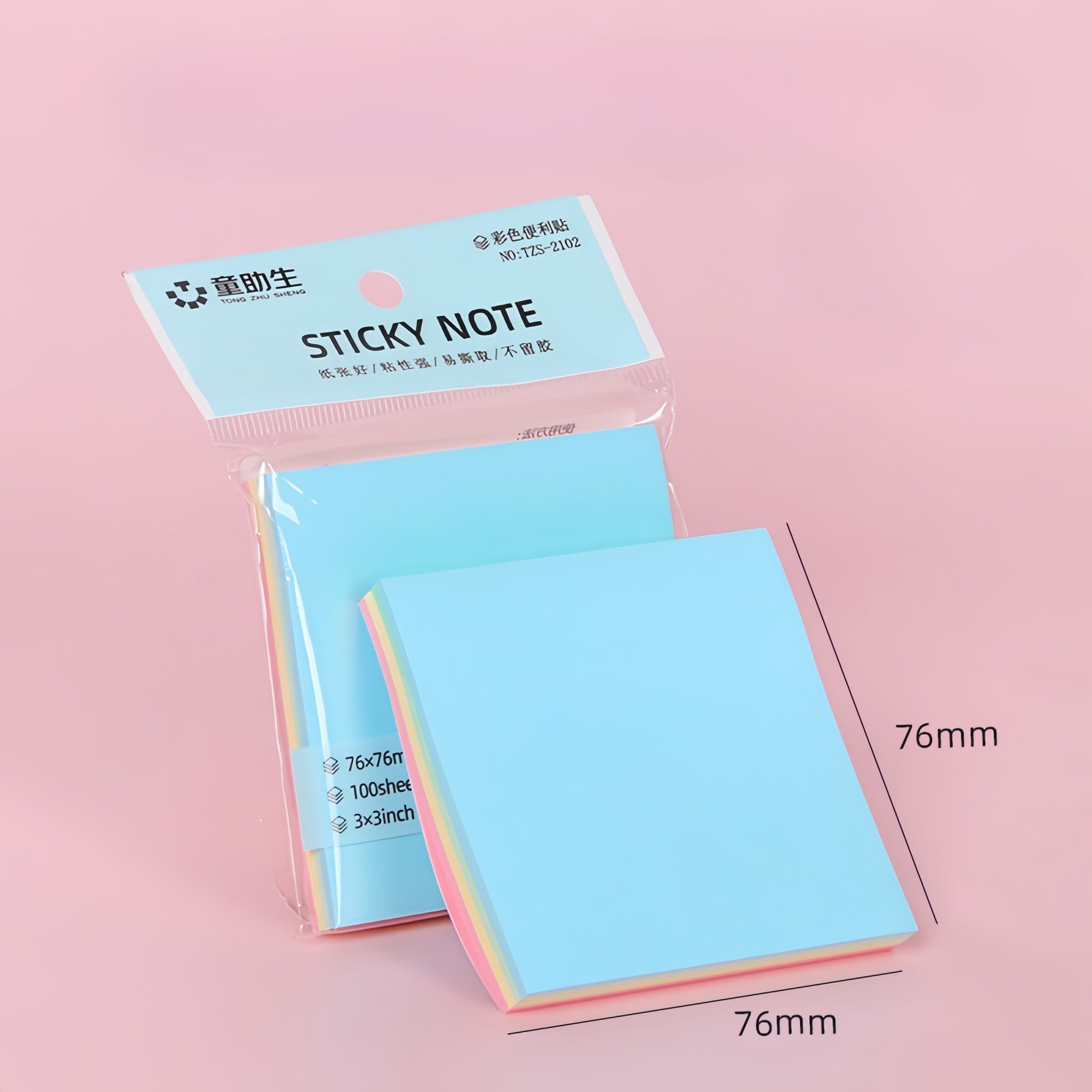 TongZhuSheng Colorful Sticky Notes | Super Sticky, Repositionable, No-Residue, 3 Sizes, 5 Colors