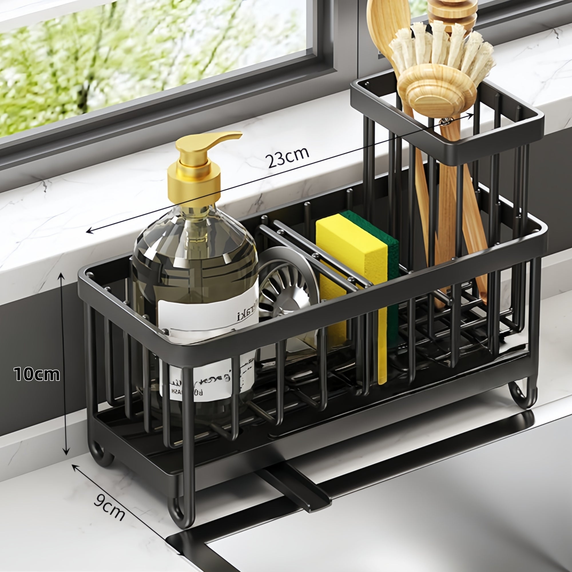 Sink-Side Dish Drying Rack & Sponge Holder – Space-Saving Organizer with Pull-Out Drip Tray (23cm)