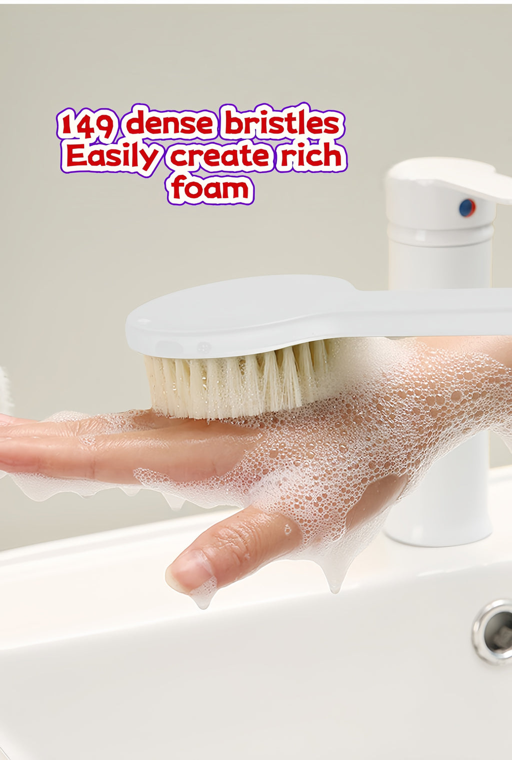 Long Handle Back Scrubber Bath Brush – Soft Bristles, Deep Cleansing, Rich Lather (149 Bristles, 36cm)